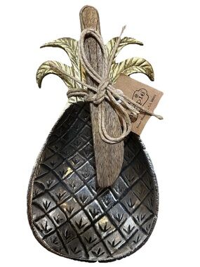 Mud Pie Pineapple Metal Dip Bowl & Wooden Spreader Set - NWT